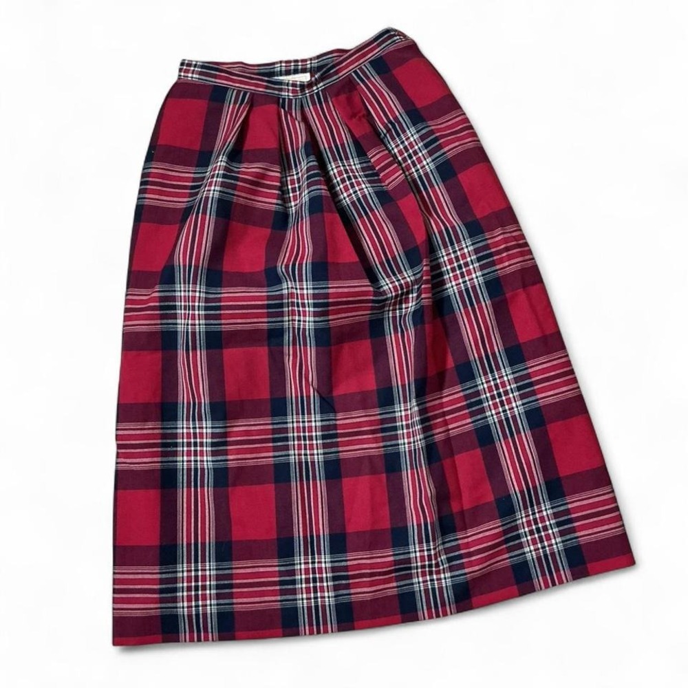 Pendleton Plaid Wool Skirt Size 10 Red Navy White Pleated Midi Preppy